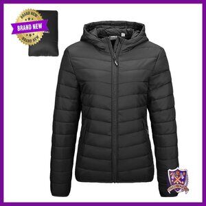 Packable Lightweight Full-Zip Puffer Jacket with Hood Quilted Winter Coat